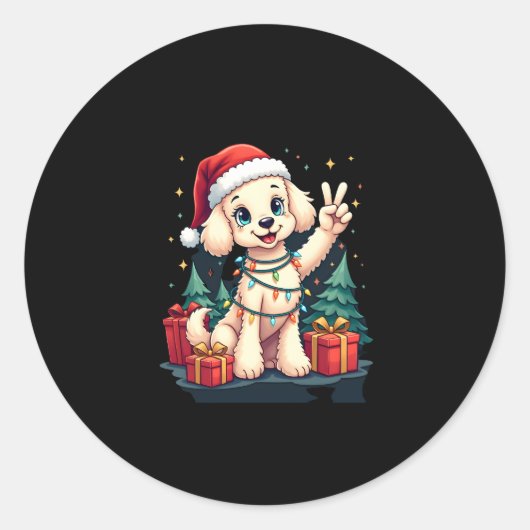 Funny Peace Hand Poodle Weihnachtsleuchten Weibche Runder Aufkleber (Vorderseite)