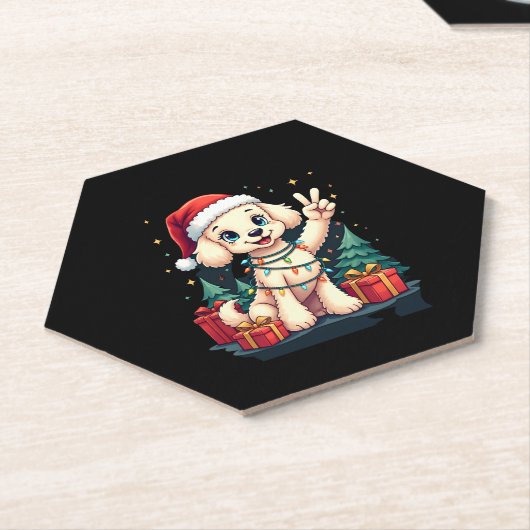 Funny Peace Hand Poodle Weihnachtsleuchten Weibche Untersetzer (angewinkelt)