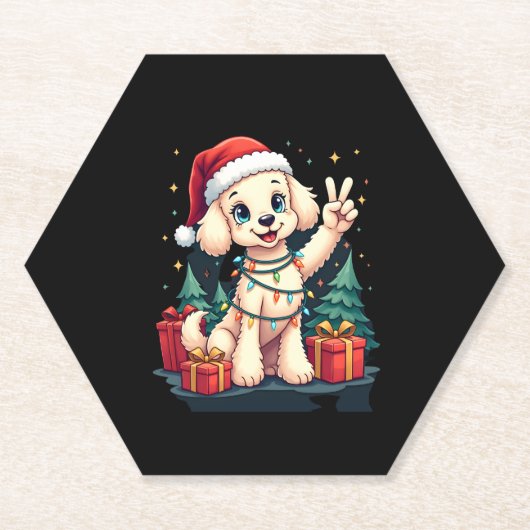 Funny Peace Hand Poodle Weihnachtsleuchten Weibche Untersetzer (Vorderseite)