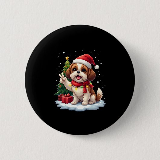 Funny Peace Hand Shih Tzu Christmas Lights Womens Button (Vorderseite)