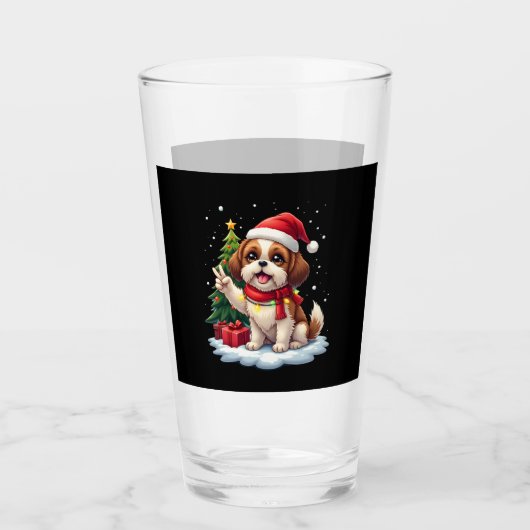 Funny Peace Hand Shih Tzu Christmas Lights Womens Glas (Vorderseite)