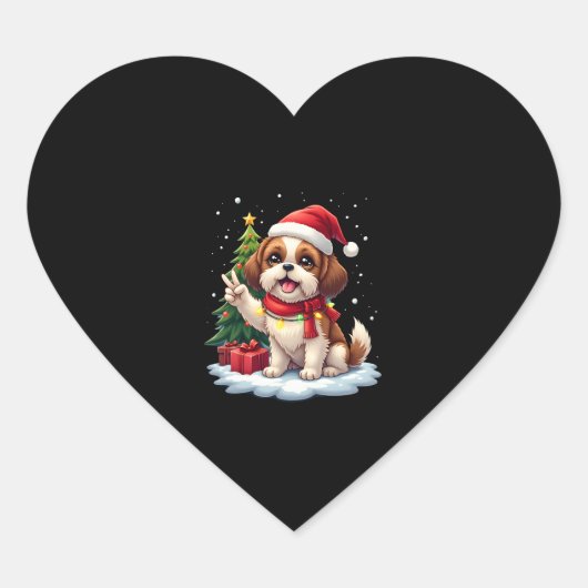 Funny Peace Hand Shih Tzu Christmas Lights Womens Herz-Aufkleber (Vorderseite)