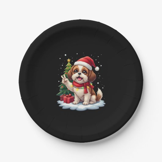 Funny Peace Hand Shih Tzu Christmas Lights Womens Pappteller (Vorderseite)