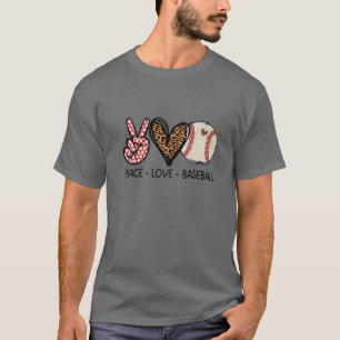 Funny Peace Liebe Baseball Mama Leopard Print T-Shirt