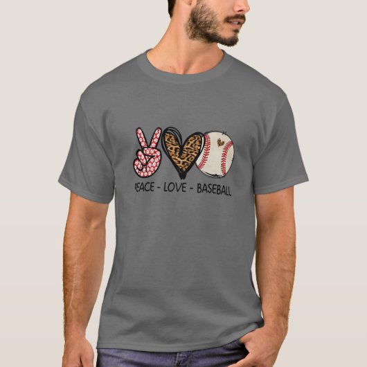 Funny Peace Liebe Baseball Mama Leopard Print T-Shirt (Vorderseite)