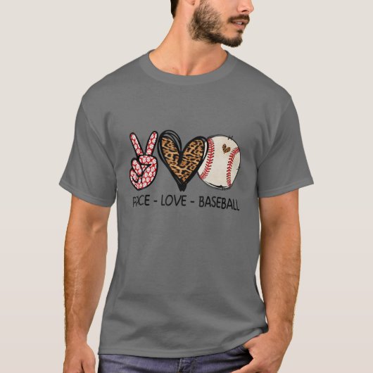 Funny Peace Liebe Baseball Mama Leopard Print T-Shirt (Vorderseite)