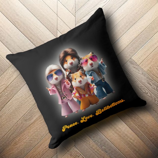 Funny Peace. Liebe. Knochenböden. Hamster Supergro Kissen (Funny Peace. Love. Bellbottoms. Hamster Supergroup Throw Pillow Cover Photo)