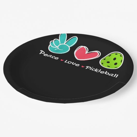 Funny Peace Liebe Pickleball Park/Garten Liebe Pic Pappteller (Schrägansicht)