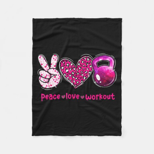 Funny Peace Love Workout Gym Lifting Gymer Valenti Fleecedecke (Vorderseite)