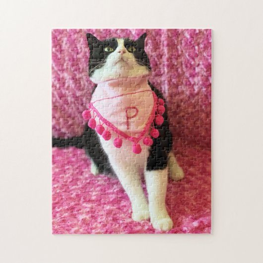 Funny Peaches der Tuxedo Katze Pink Puzzle (Vertikal)