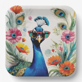 Funny Peacock Sonnenbrillen floral tragen Pappteller (Vorderseite)