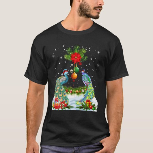 Funny Peacock Weihnachtsbaum T-Shirt (Vorderseite)