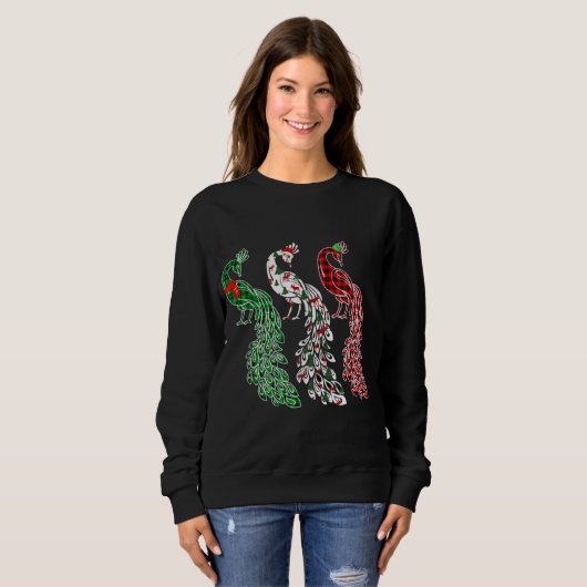 Funny Peacock Xmas Tremlichter Karierte Weihnachte Sweatshirt (Vorne ganz)