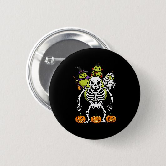 Funny Pear Skeleton Mummy Witch Halloween Kids Men Button (Vorne & Hinten)