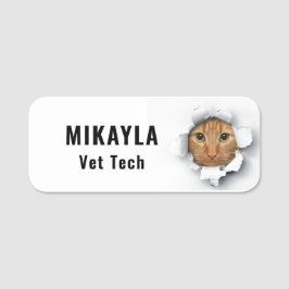 Funny Peeking Cat Veterinarian Name Tag Namensschild