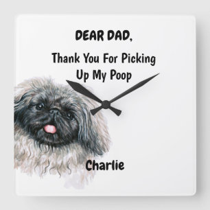 Funny Pekingese Dad Watercolor Canine Art Quadratische Wanduhr