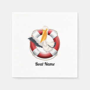 Funny Pelican in Life Buoy mit Ihrem Bootsnamen Serviette
