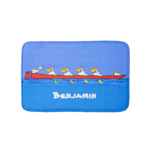 Funny pelicans ruderender Cartoon Badematte