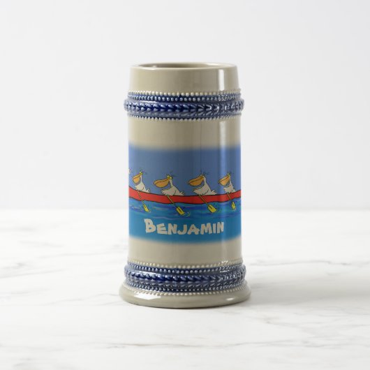 Funny pelicans ruderender Cartoon Bierglas (Mittel)