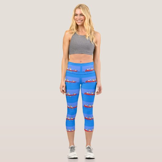 Funny pelicans ruderender Cartoon Capri Leggings (Vorderseite)