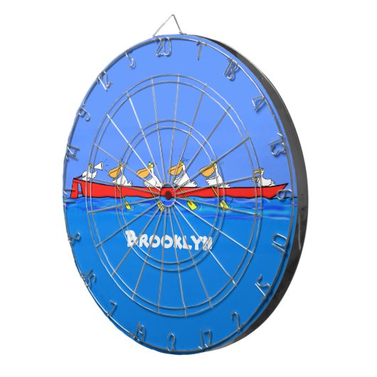 Funny pelicans ruderender Cartoon Dartscheibe (Vorderseite rechts)