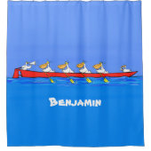 Funny pelicans ruderender Cartoon Duschvorhang (Vorderseite)