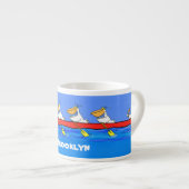 Funny pelicans ruderender Cartoon Espressotasse (Vorderseite Rechts)