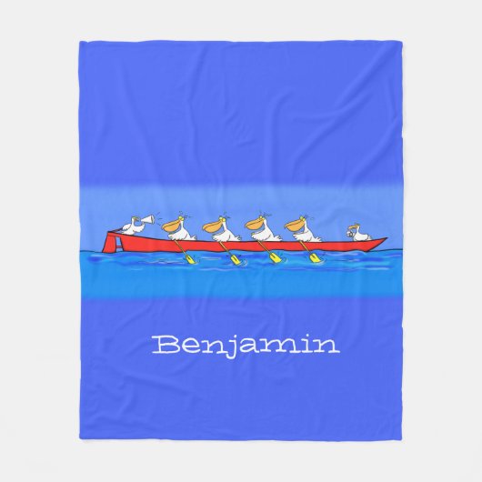 Funny pelicans ruderender Cartoon Fleecedecke (Vorderseite)