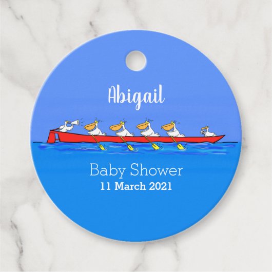 Funny pelicans ruderender Cartoon Geschenkanhänger (Vorderseite)