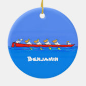 Funny pelicans ruderender Cartoon Keramik Ornament (Hinten)