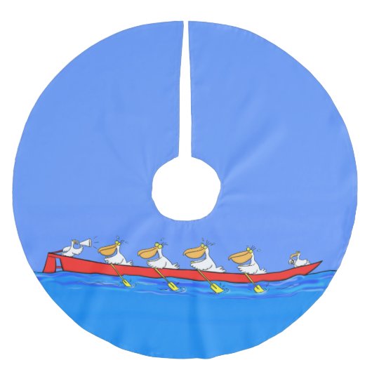 Funny pelicans ruderender Cartoon Polyester Weihnachtsbaumdecke (Vorderseite)