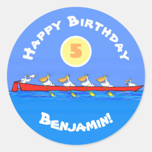 Funny pelicans ruderender Cartoon Runder Aufkleber