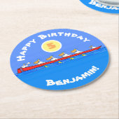 Funny pelicans ruderender Cartoon Runder Pappuntersetzer (Angewinkelt)