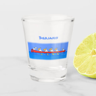 Funny pelicans ruderender Cartoon Schnapsglas