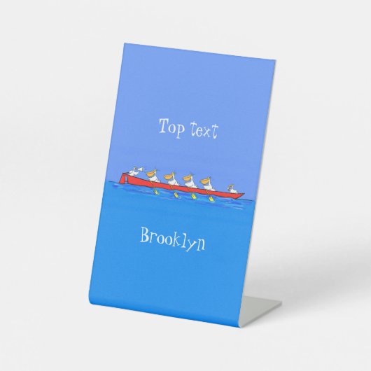 Funny pelicans ruderender Cartoon Sockelschild (Vorderseite)