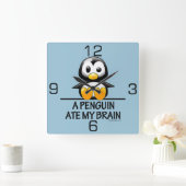 Funny Penguin Ate My Brain Graphic Quadratische Wanduhr (Zuhause)