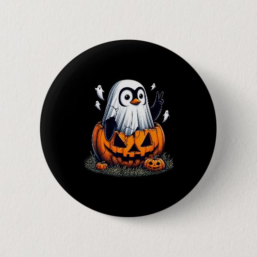 Funny Penguin Boo Halloween Ghost Womens Mens Kids Button (Vorderseite)