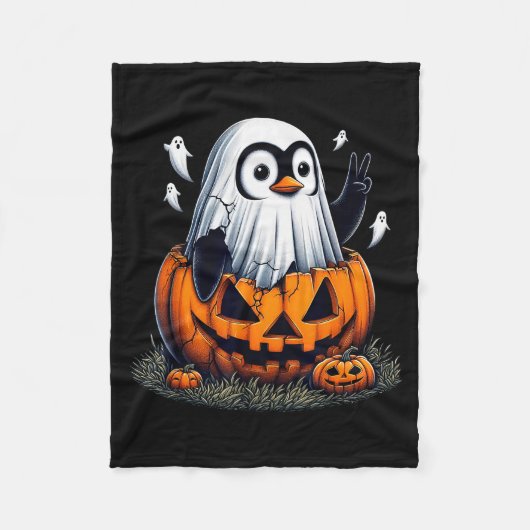 Funny Penguin Boo Halloween Ghost Womens Mens Kids Fleecedecke (Vorderseite)