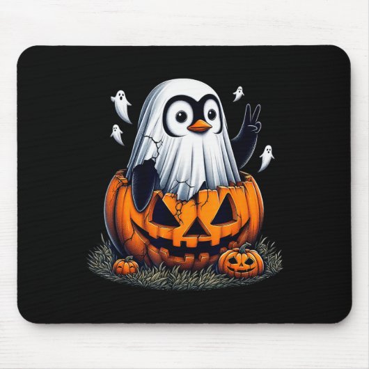 Funny Penguin Boo Halloween Ghost Womens Mens Kids Mousepad (Vorne)