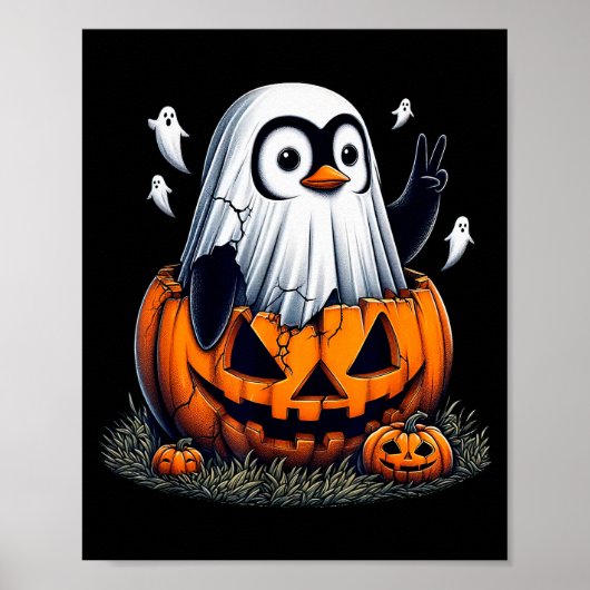 Funny Penguin Boo Halloween Ghost Womens Mens Kids Poster (Vorne)