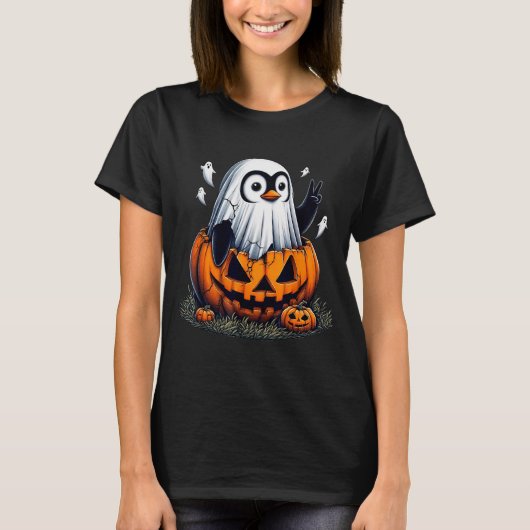 Funny Penguin Boo Halloween Ghost Womens Mens Kids T-Shirt (Vorderseite)