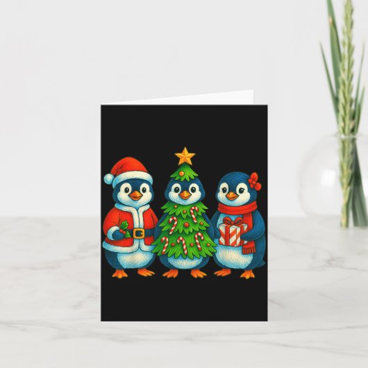 Funny Penguin Christmas Lights Penguin Cute Xmas H Karte (Vorderseite)