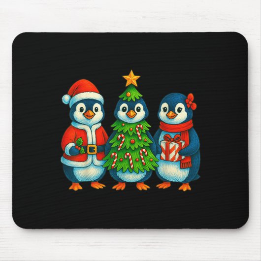 Funny Penguin Christmas Lights Penguin Cute Xmas H Mousepad (Vorne)