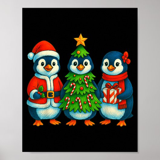 Funny Penguin Christmas Lights Penguin Cute Xmas H Poster (Vorne)