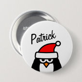 Funny penguin Christmas party name round pinback Button (Vorne & Hinten)