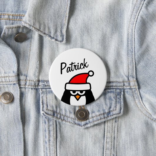 Funny penguin Christmas party name round pinback Button (Beispiel)
