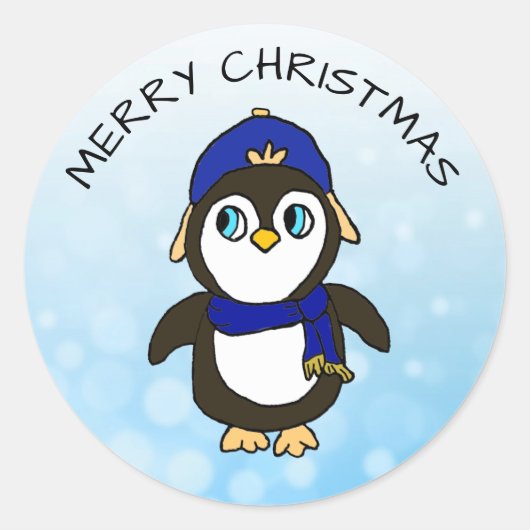 Funny Penguin Christmas Runder Aufkleber (Vorderseite)