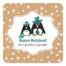 Funny Penguin Couple Custom Christmas Stickers