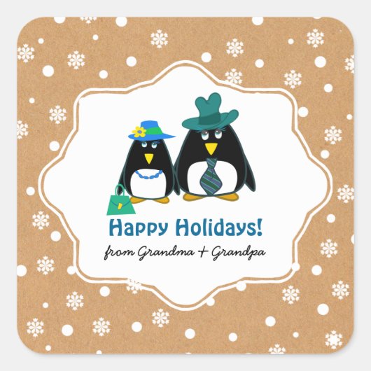 Funny Penguin Couple Custom Christmas Stickers (Vorderseite)