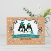 Funny Penguin Familienweihnachtskarte Feiertagskarte (Stehend Vorderseite)